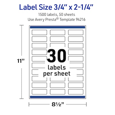 Avery Rectangle Laser Multipurpose Labels, 0.75" x 2.25", White, 1500/Box (19479399234)