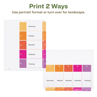 Avery Ready Index Table of Contents EcoFriendly Paper Dividers, 1-5 Tabs, Multicolor, 3 Sets/Pack (11080)