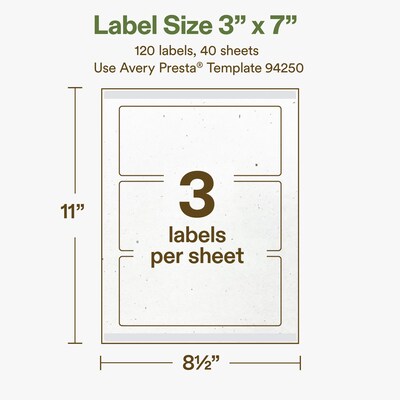 Avery Hemp Rectangle Laser/Inkjet Multipurpose Labels, 3" x 7", Off-White (120/Box)