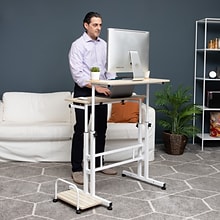 Mind Reader Woodland Collection 27.5-45.25 Mobile Adjustable Sit/Stand Desk, White (SDROLLXL-WHT)