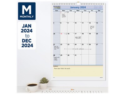 2024 AT-A-GLANCE QuickNotes 12" x 17" Monthly Wall Calendar, Blue/Yellow (PM52-28-24)