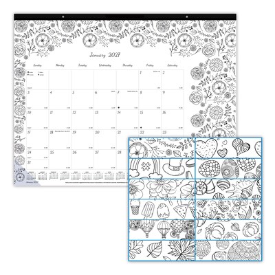 2027 Blueline DoodlePlan 22 x 17 Monthly Desk Pad Coloring Calendar, Black/White (C2917311-27)