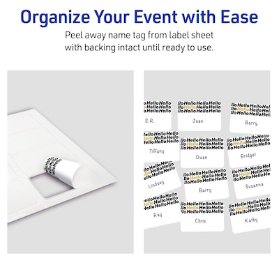 Avery Adhesive Name Tags, Pre-printed Gold/Black Hello Design