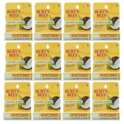 Burts Bees Coconut & Pear Lip Balm, 0.15 oz Tube, 12 Tubes/Bag, 10 Bags/Carton