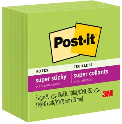 Post-it Super Sticky Notes, 3 x 3, Marrakesh Collection, 90 Sheets/Pad, 5 Pads/Pack (654-5SSLE)