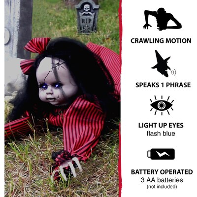 Haunted Hill Farm Animatronic Haunted Crawling Baby Doll (HHGBGIRL-2LSA)