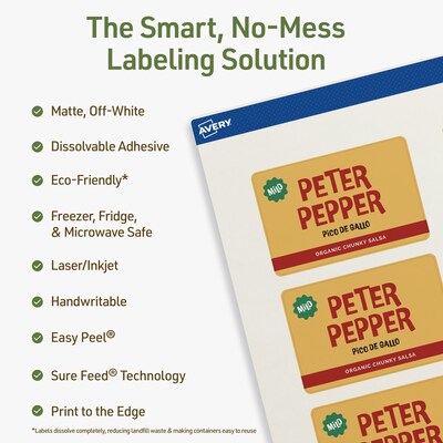 Avery Dissolvable Rectangle Multipurpose Labels, 2 x 3, Off-white, 80/Pack (94237)