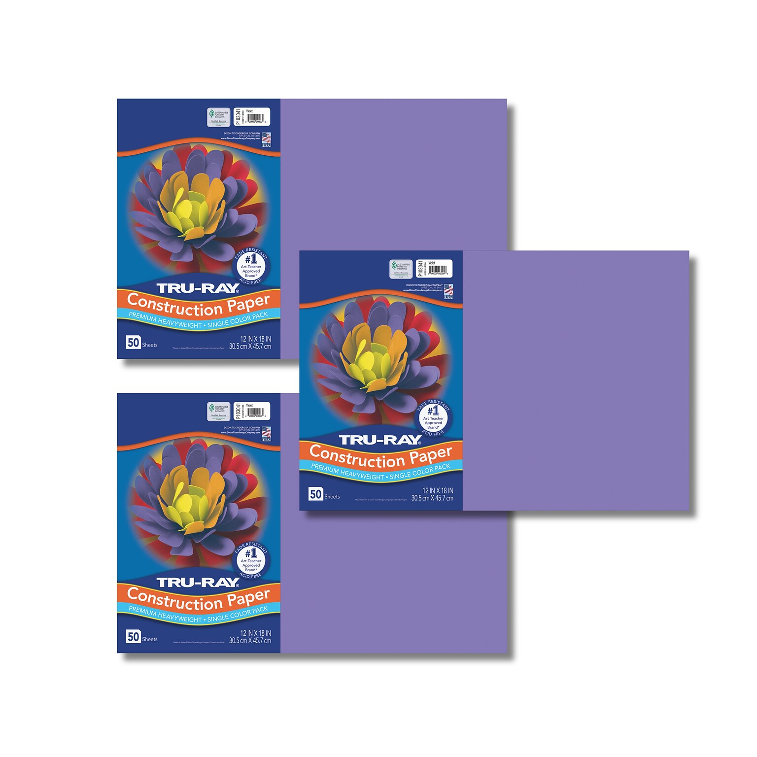 Tru-Ray 12 x 18 Construction Paper, Violet, 50 Sheets/Pack, 3 Packs/Bundle (PAC103041-3)