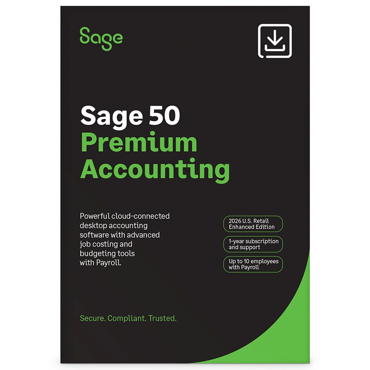 Sage 50 Premium Accounting 2026 U.S. Retail Enhanced Edition 1U 1Y Sub w/Payroll 1-10 EE , Windows, Download (SAG303800V048)