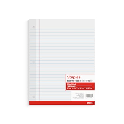 TRU RED™ Wide Ruled Filler Paper, 8" x 10.5", White, 100 Sheets/Pack, 12 Packs/Carton (TR23904)