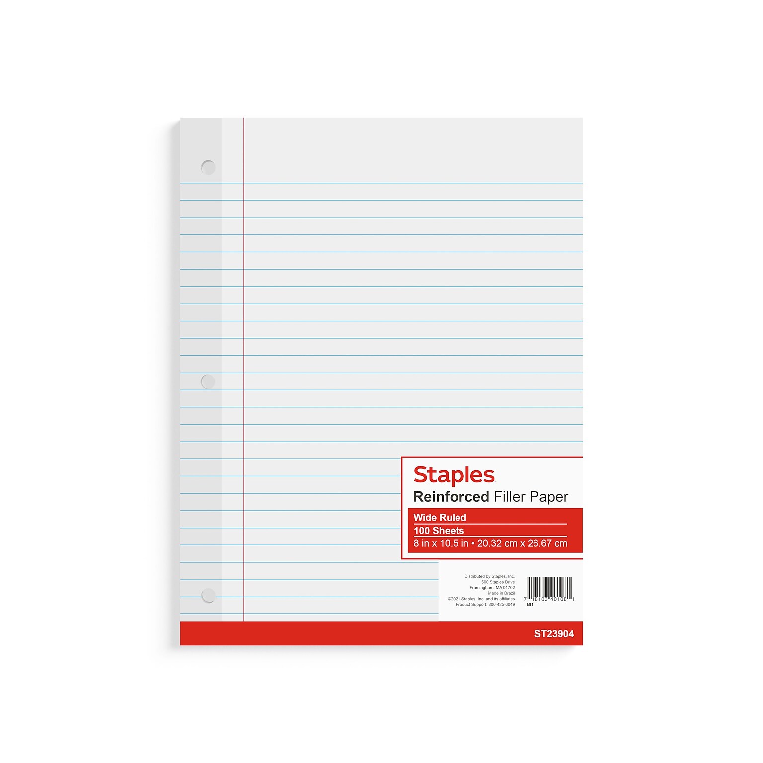 Staples Wide Ruled Filler Paper, 8 x 10.5, White, 100 Sheets/Pack (ST23904G)