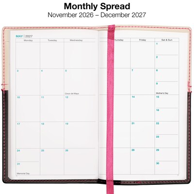2027 Excello Brands 3.5" x 6" Weekly & Monthly Standard Planner, Paperboard Cover, Pink/Black (PKT-CY27-PK-PEN)