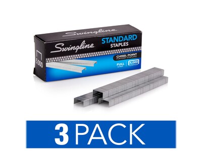 Swingline Standard Staples, 0.25" Leg Length, 5000 Staples/Box, 3 Boxes/Carton (S7035104CT)