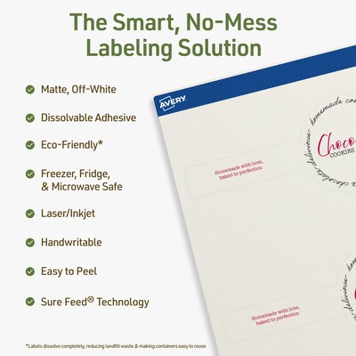 Avery Dissolvable Decorative Edge Multipurpose Labels, 2-3/8 x 8, Off-white, 75/Pack (94117)