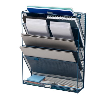 Mind Reader 5-Pocket Metal Mesh Mountable Wall File, Letter Size, Turquoise (MAGSTACK-TUR)