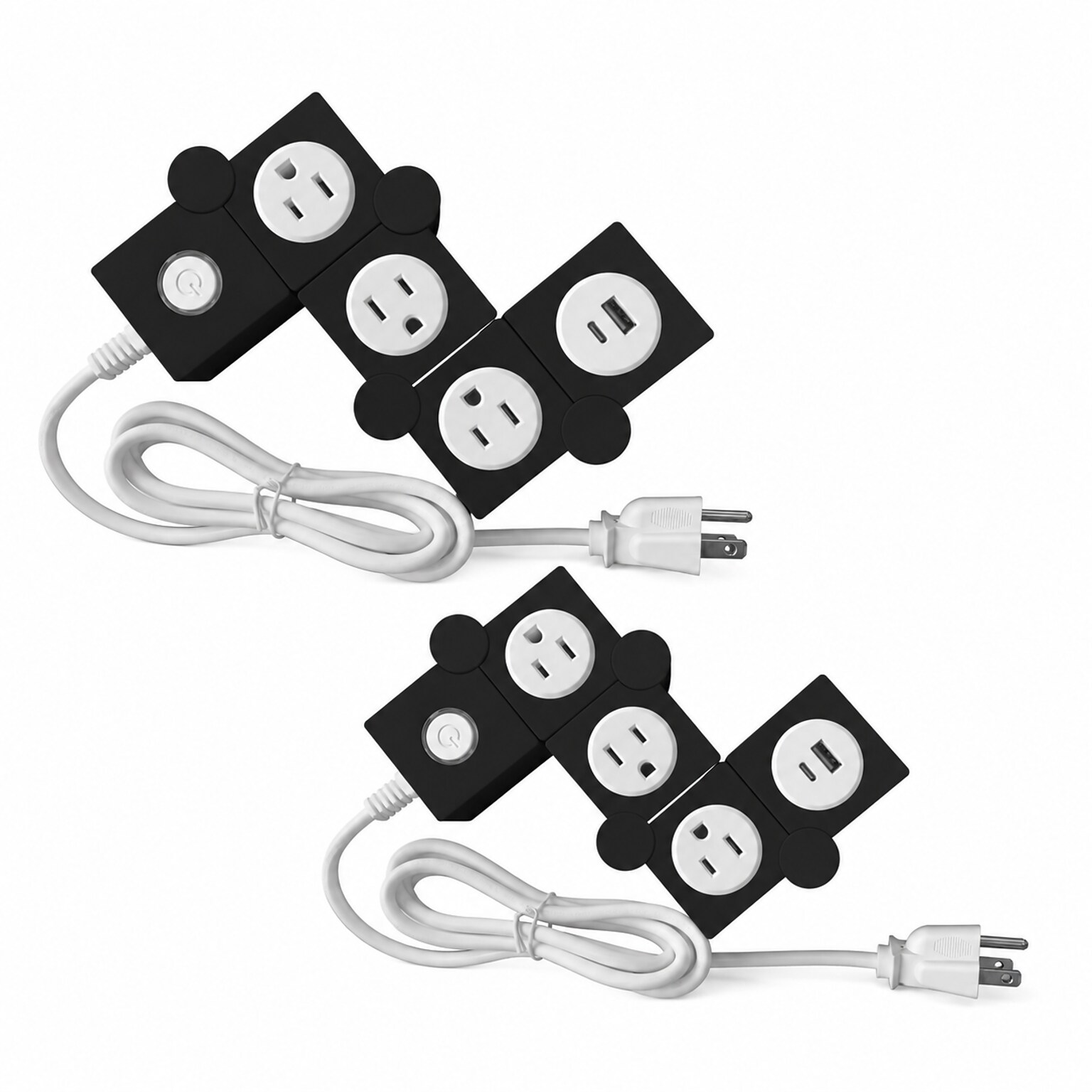 Uncaged Ergonomics Flexible  5 Extension Cord, 3-Outlet, USB-C/A Port, 14 AWG, Black, 2/Pack (2xFPS-Black)