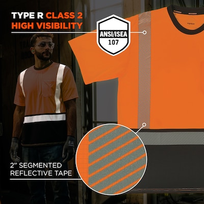 GloWear 8294BK High Visibility Short Sleeve Black Bottom T-Shirt, ANSI Type R Class 2, Orange, 4XL (22288)