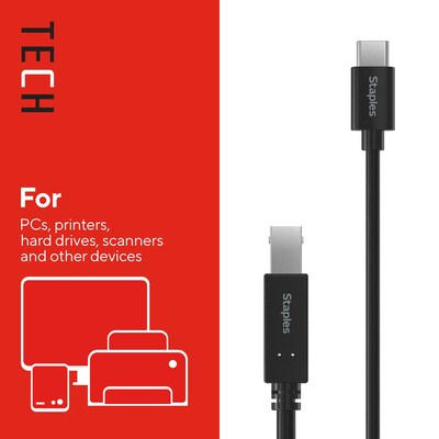 Staples TECH 6 ft. USB-C to USB-B 2.0 Cable, Male to Male, Black (ST62444)