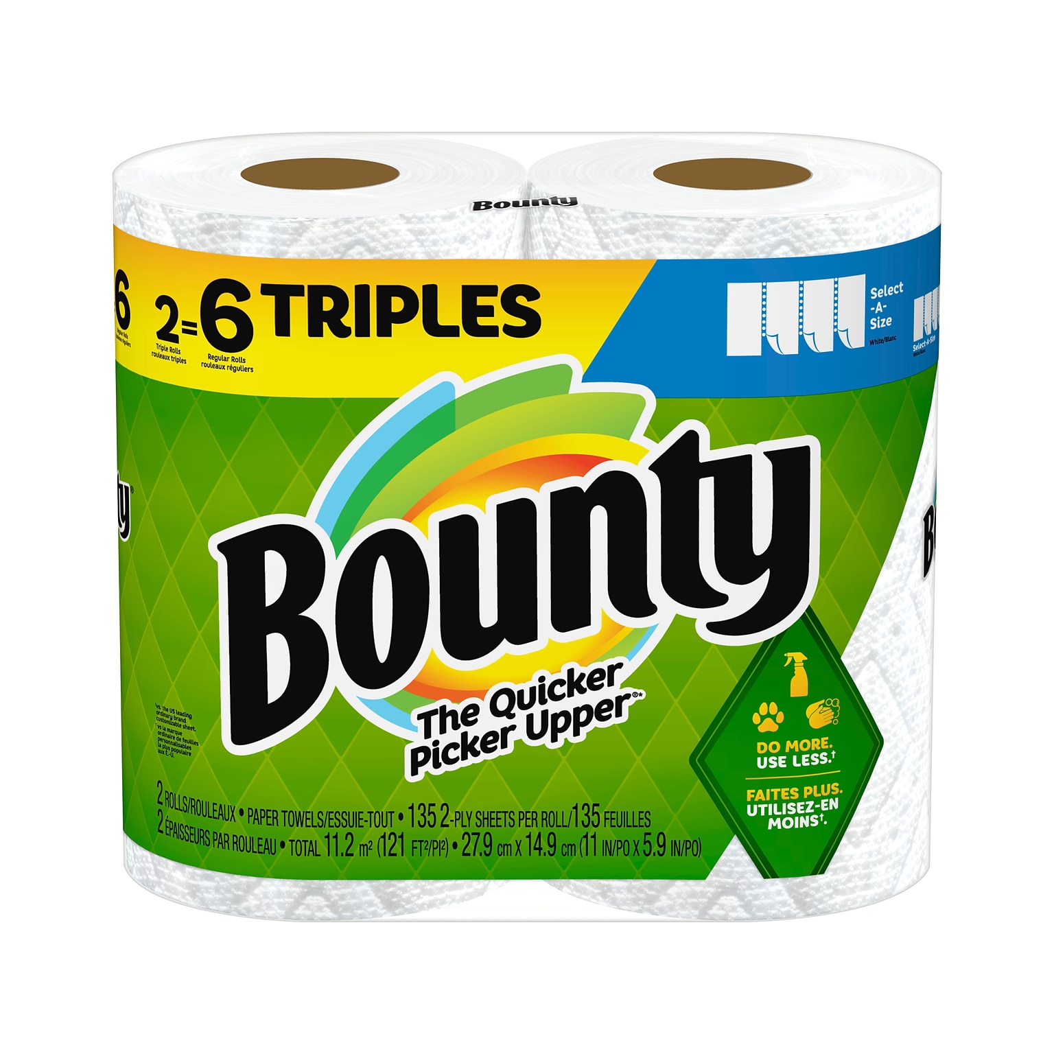 Bounty Select-A-Size Paper Towels, 2-Ply, 135 Sheets/Roll, 2 Rolls/Pack (06133)