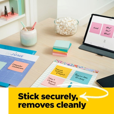 Post-it Sticky Note, 3" x 3", Beachside Café Collection, 100 Sheets/Pad, 18 Pads/Pack (654-18APCP)