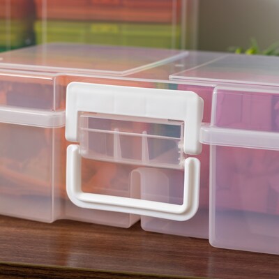 Iris Hinged Closure Plastic Storage Bin with 12 Multi-colored Photo Cases, 2/Pack (500055)