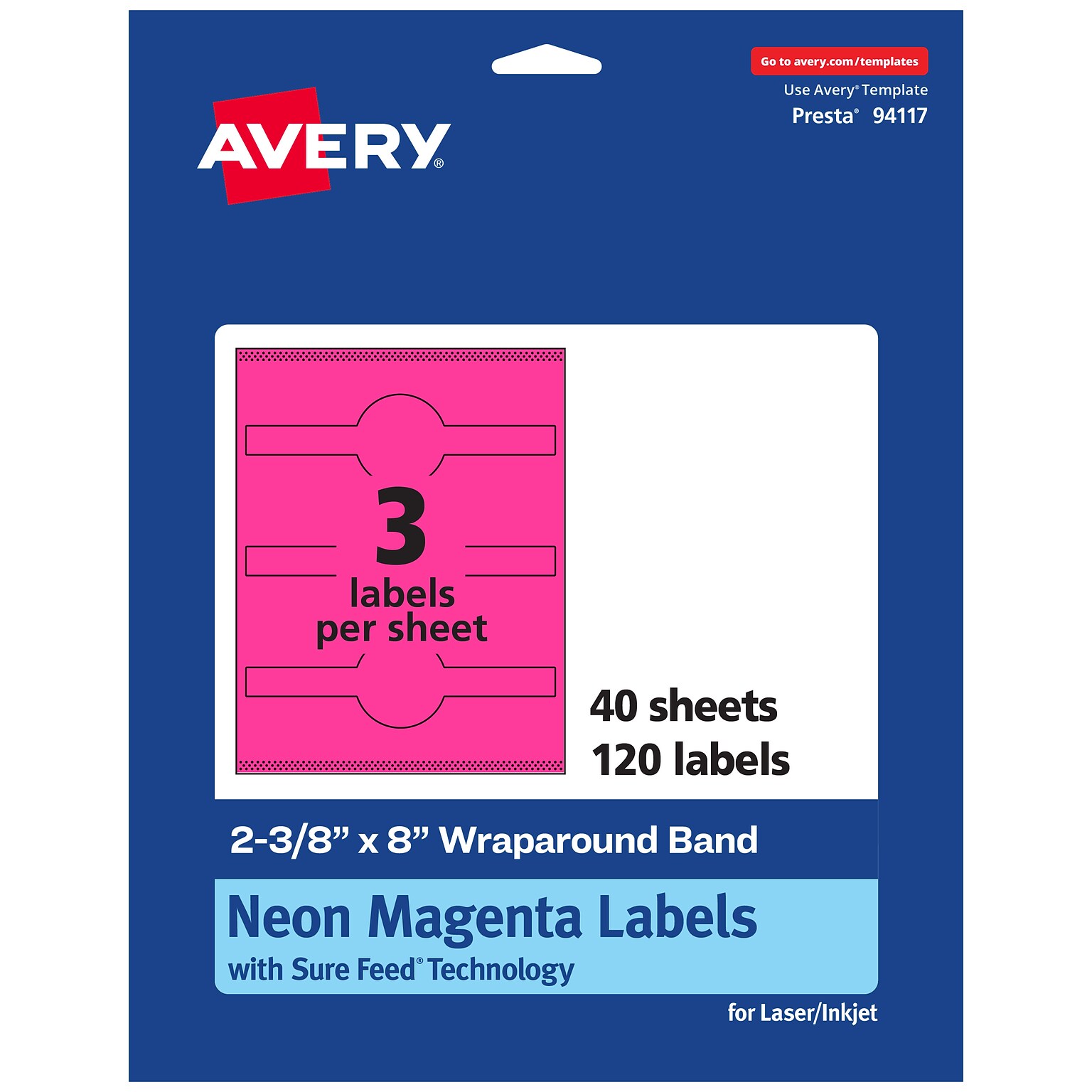 Avery Cigar Laser/Inkjet Multipurpose Labels, 2-3/8 x 8, Neon Magenta (120/Box)