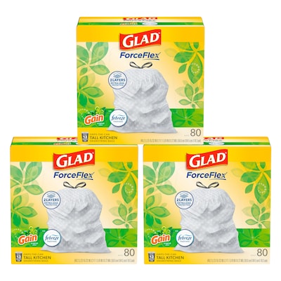 Glad ForceFlex Tall 13 Gallon Drawstring Kitchen Trash Bag, 3 Pack