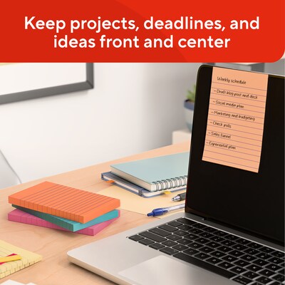 Staples Sticky Notes, 4" x 6", Assorted Colors, 600 Sheets – Standard Self-Stick Notes for Messages, Reminders & Planning