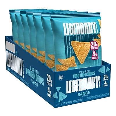Legendary Foods Gluten Free Ranch Popped Protein Chips, 1.3 oz., 7 Bags/Carton (11194)