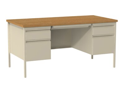 Hirsh 60"W Double-Pedestal Computer Desk, Putty/Oak (20100)