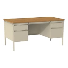 Hirsh 60W Double-Pedestal Computer Desk, Putty/Oak (20100)