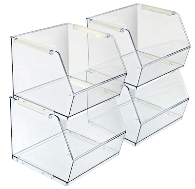 Small Stackable Plastic Storage Bin, Clear, 4/Pack (556710-4PK)