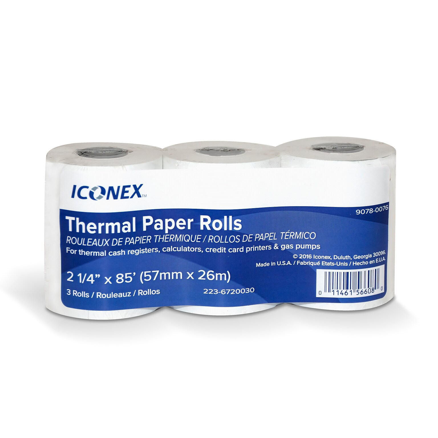 Iconex Thermal Cash Register Paper Rolls, 2 1/4 x 85, BPA Free, 3 Rolls/Pack (9078-0076)