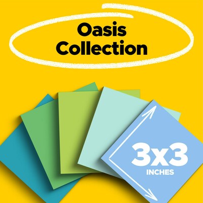 Post-it Recycled Super Sticky Notes, 3 x 3, Oasis Collection, 70 Sheets/Pad, 12 Pads/Pack (654R-12