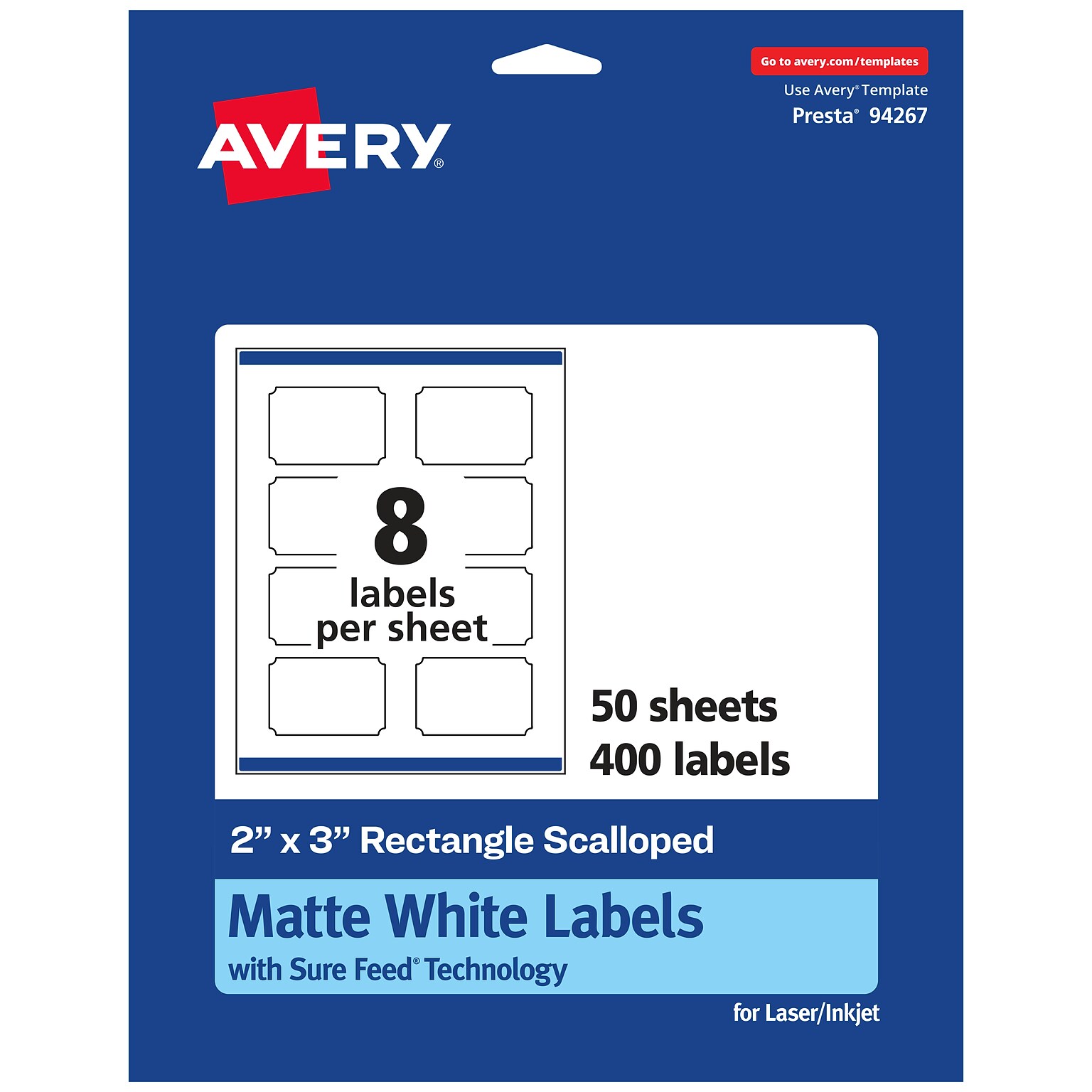 Avery Laser/Inkjet Decorative Edge Multipurpose Labels, 2 x 3, White, 400 Labels/Box (94267)