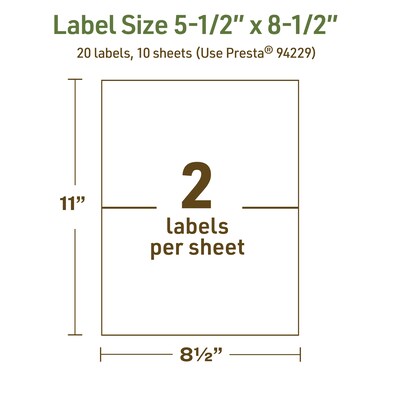Avery Dissolvable Rectangle Multipurpose Labels, 5.5" x 8.5", Off-white, 20/Pack (94229)