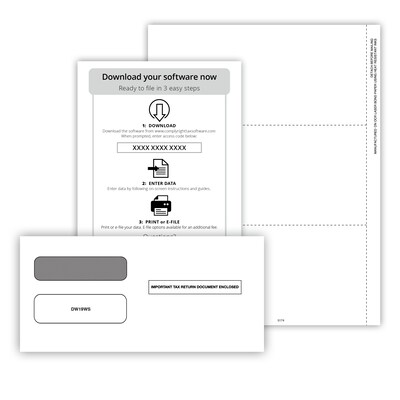 ComplyRight 2026 1099-NEC Recipient Copy Only Tax Form, Envelopes and LaserLink Software, 3-Part, 3-Up, White, 50/Pack