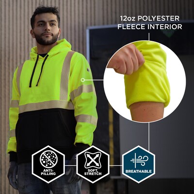 Ergodyne GloWear 8317BK High Visibility Long Sleeve Black Bottom Hooded Sweatshirt, ANSI Type R, Class 3, Lime, 4XL (22978)