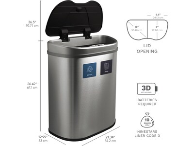 Nine Stars Stainless Steel Dual-Compartment Motion Sensor Trash Can, 18.5-Gallon, Silver (DZT-70-R3)