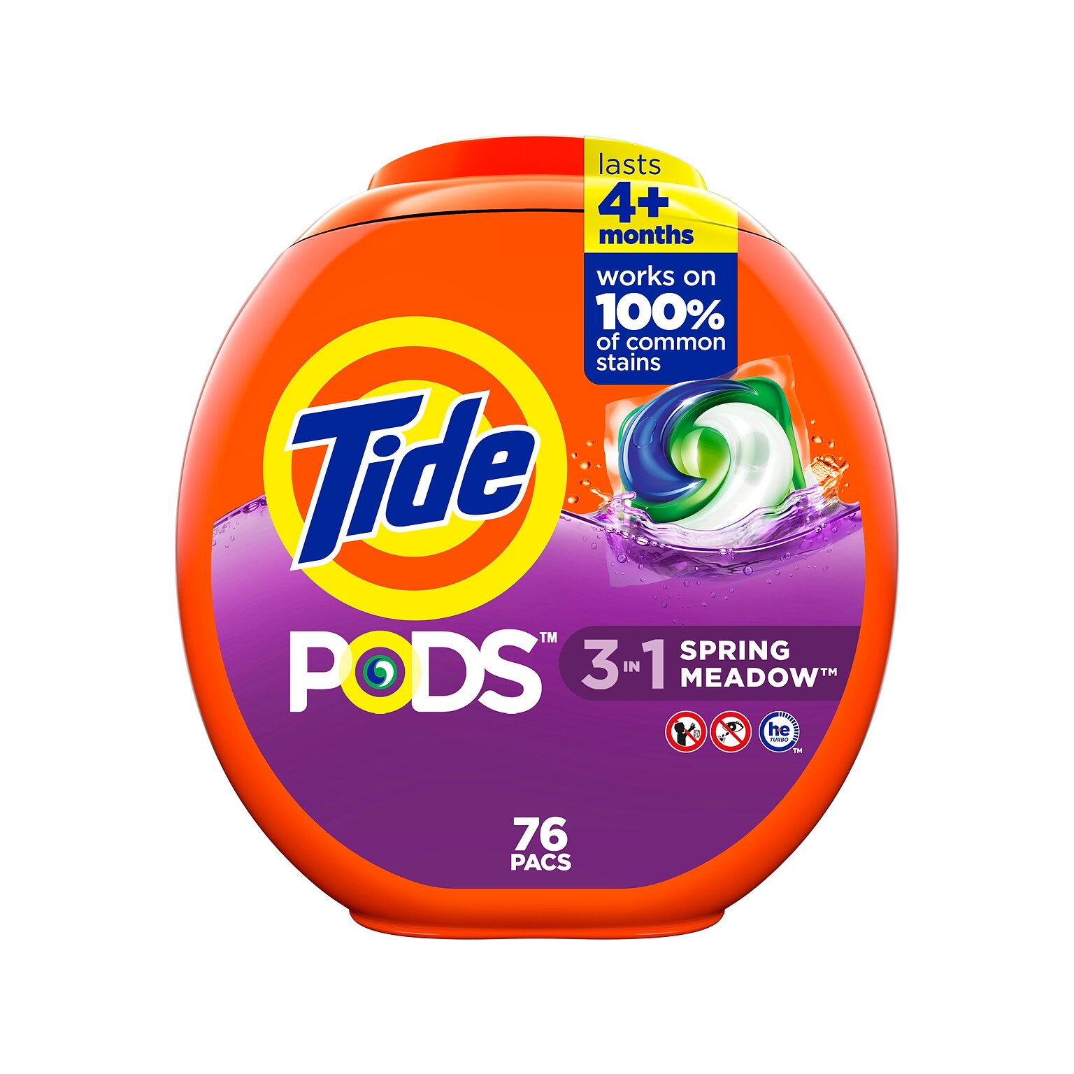 Tide PODS HE 3-in-1 Laundry Detergent Capsules, Spring Meadow, 4.12 Lbs., 76/Pack (09166)