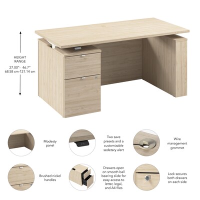 Bush Business Furniture Stratus 60"W Electric Adjustable Standing Desk with File Cabinet, Natural Elm (SUT007NE)