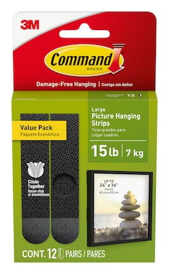 Command Large Hanging Strip, 15 lb., Black, 12/Pack (17206BLK-12ES)
