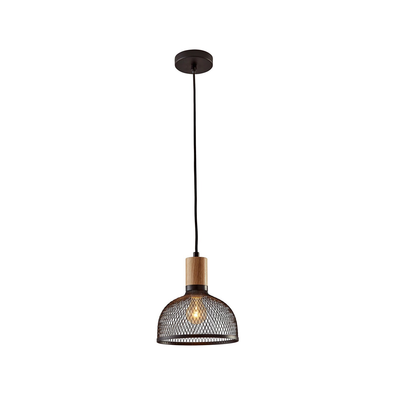 Adesso Dale 1-Light Incandescent/CFL Pendant, Matte Black/Natural Rubberwood (6267-01)