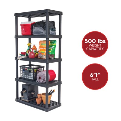 Iris 5-Shelf Plastic Shelving Unit, 73.4" x 35.9" x 17.9", Black (140103)