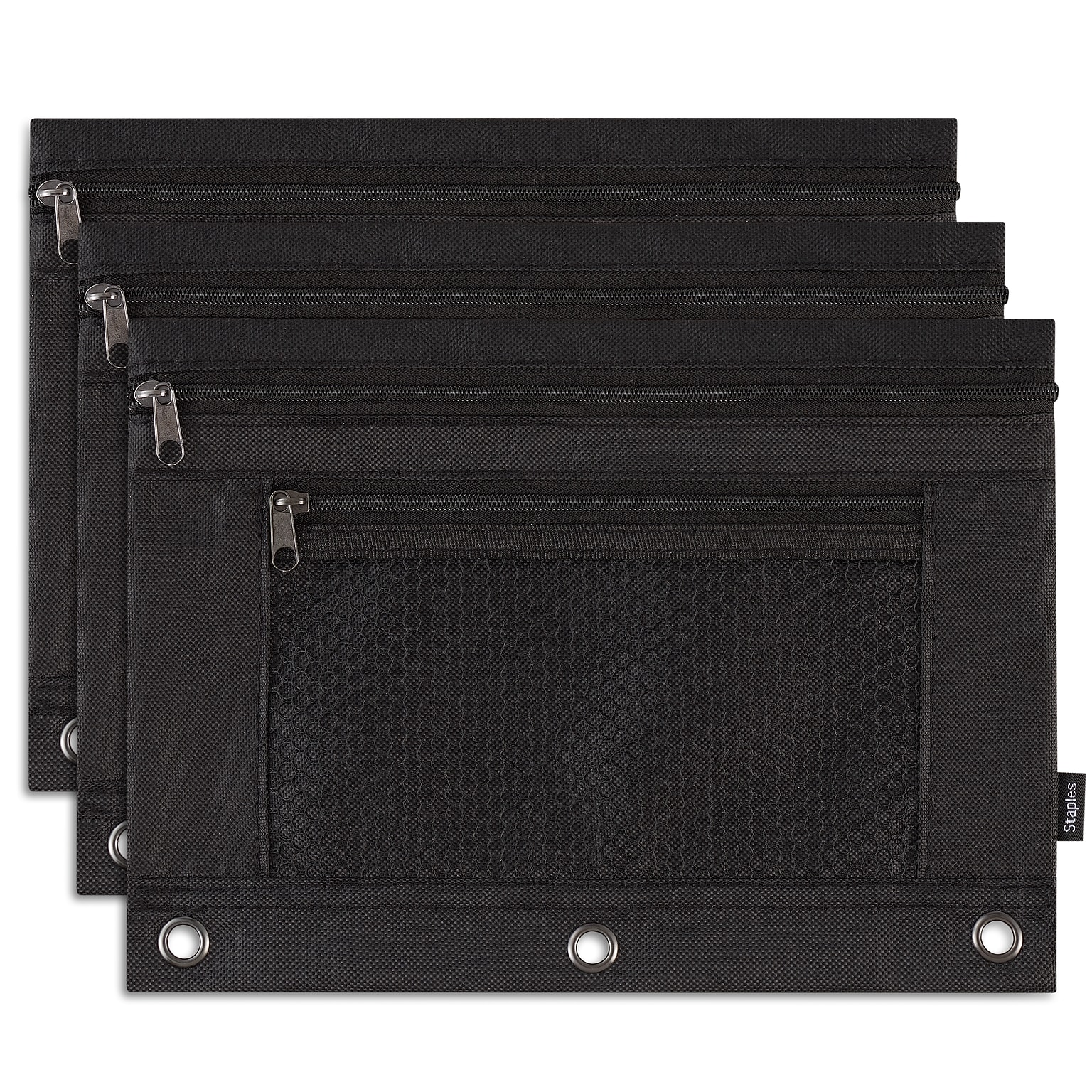 Staples Polyester Zipper Pencil Pouch, Black, 30/Pack (24220)