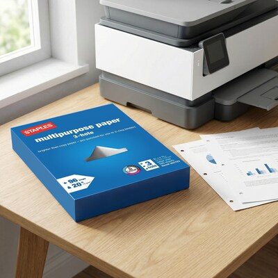 Staples 8.5" x 11" 3-Hole Punch Multipurpose Paper, 20 lbs., 96 Brightness, 500/Ream (05031)