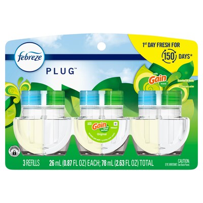 Febreze Fade Defy Plug Air Freshener Warmer Refill, Gain Original Scent, 0.87 fl. oz., 3/Pack (54341)