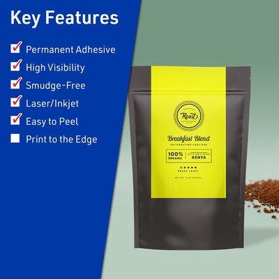 Avery Laser/Inkjet Rectangle Multipurpose Labels, 11 x 4.25, Neon Yellow, 160/Box (94266)