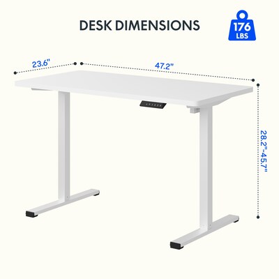 FlexiSpot ET155E 48"W Electric Rectangular Adjustable Standing Desk, White