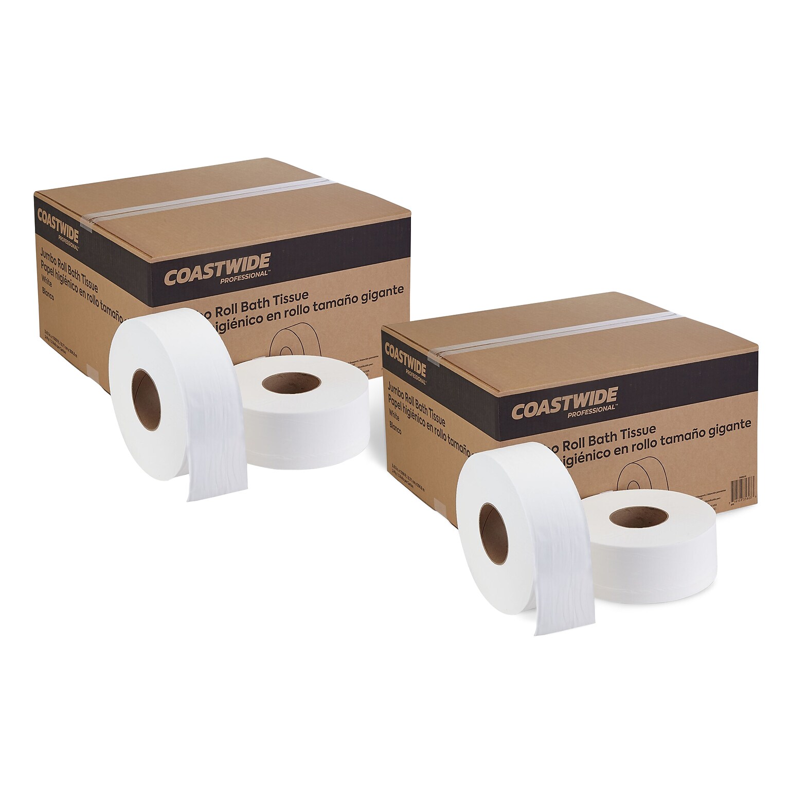 Coastwide Professional Jumbo Toilet Paper, Heavy 1-ply, White, 1000 ft./Roll, 12 Rolls/Carton, 2 Cartons/Deal